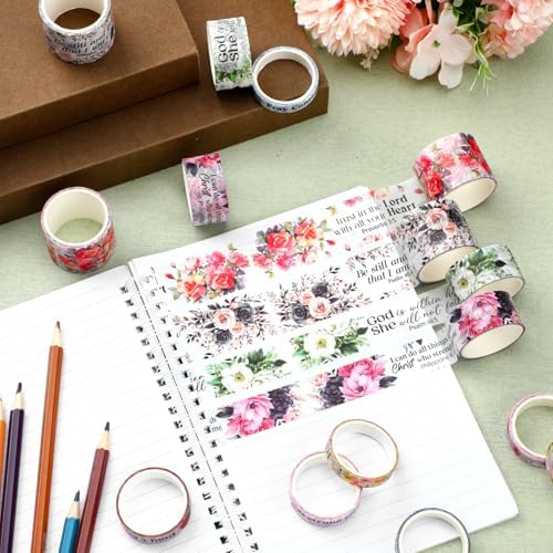 24 Rolls Christian Washi Tape Gifts, Watercolor Floral, Multi Size