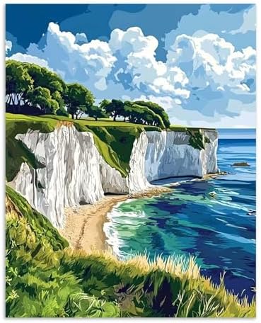 Alptiny Coastal Landscape Paint by Numbers Kit for Adults Beginner, Cliffside Beach Paint by Number Kits, DIY Seaside Oil Painting Kit for Relaxation & Home Decor, 16x20 Inch