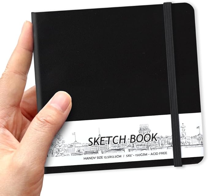 5" x 5" Hardcover Sketch Book,58 Sheets Small Mixed Media Pocket Sketch Pad