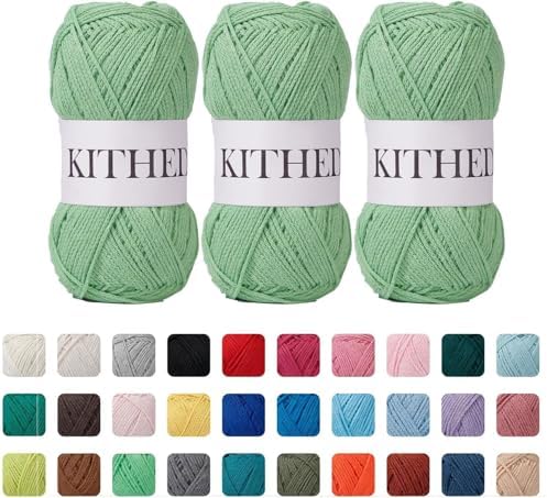 Cotton Chainette Yarn,4 Medium (Worsted)-10oz,3 Pack,Knitting Yarn for Beginners,Thicker for Crocheting and Knitting (12 Mint Green)