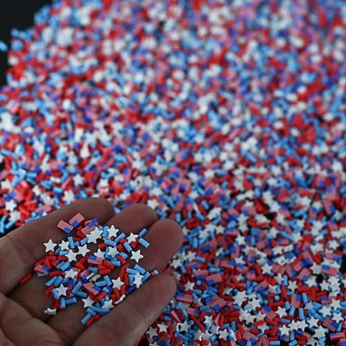 LIKETURE Fake Sprinkles 110g Polymer Clay Sprinkles for Slime Resin Faux Sprinkles Craft Fake Candy Sprinkle for Shaker Card Phone Case DIY Crafts for Independence Day (American Flag-110G)