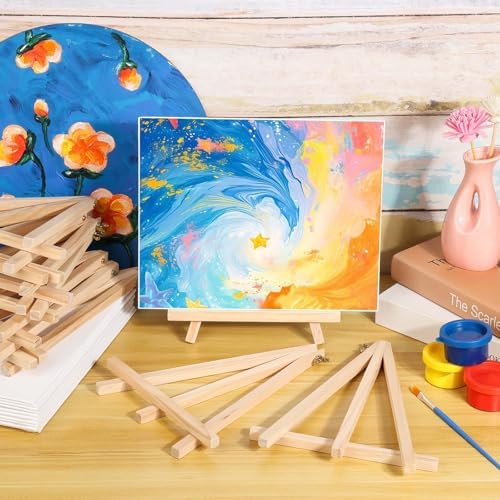 Canvas Painting Party Kit for Adults, 24 Pack 8 x 10 Inch Canvas Boards and Wooden Easels Stands for Group Painting Sip and Paint Night