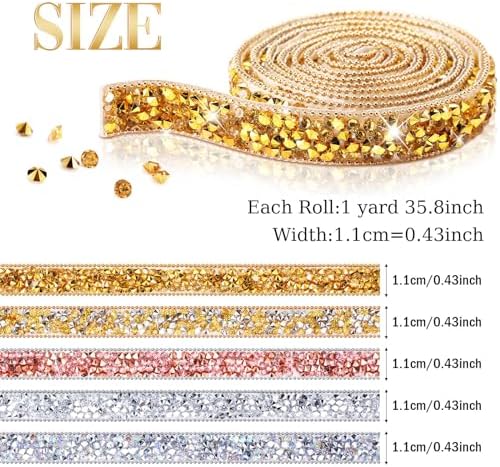Xinnun 5 Rolls Rhinestone Ribbon,Multi Color,0.59 Inch,Basic Style
