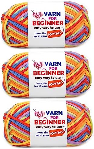 Rainbow Yarn for Crocheting and Knitting Cotton Crochet Knitting Yarn for Beginners with Easy-to-See Stitches Cotton-Nylon Blend Easy Yarn for Beginners Crochet Kit(3x50g)