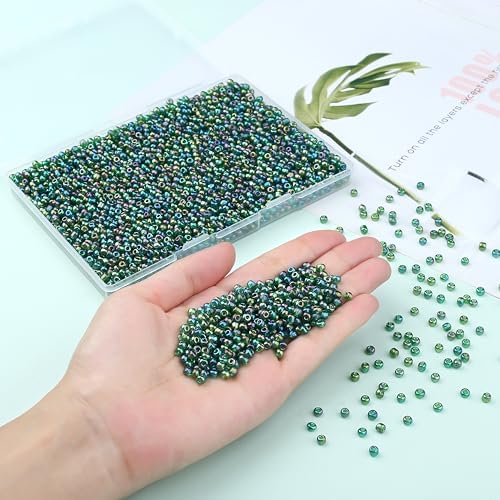 ZHIYUXI 3000Pcs 4mm Dark Green Glass Seed Beads for Jewelry Making