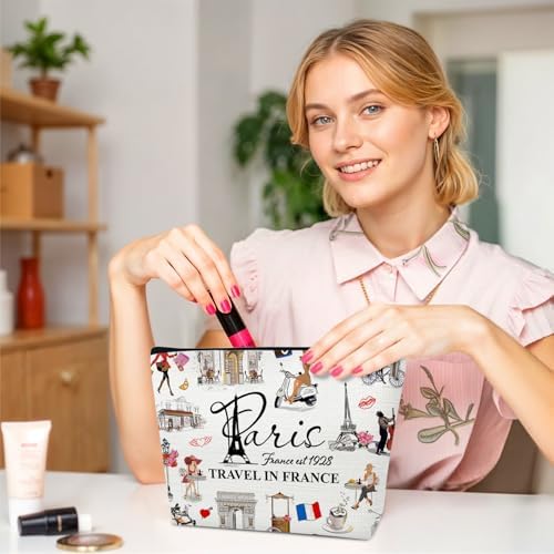 Paris Travel Gift Makeup Bag, City Themed Cosmetic Pouch for Women