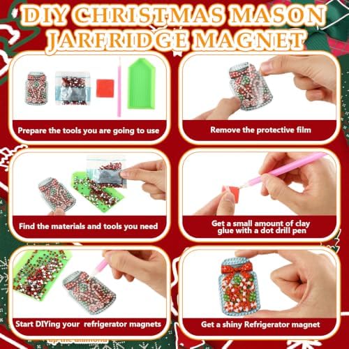Motipuns 30 Pcs Diamond Magnets,Christmas Mason Jar,Rustic Red
