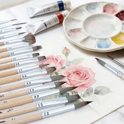 Transon 16 pcs Artist Paint Brush Set Versatile for Acrylic Painting Watercolor Painting Gouache Painting