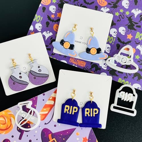 Xaekicr Halloween Polymer Clay Cutters Set – 8pcs Halloween Clay Cutters for Polymer Clay Jewelry, Clay Earring Cutters and Molds – Pumpkin, Tombstone, Witch Hat Clay Tools for DIY Crafts