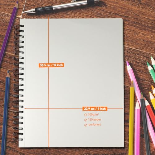 joibabe Spiral Bound Mixed Media Sketchbook, 160 GSM/98LB Heavyweight Acid Free Paper, 60 Sheets, 9x12 Inch Art Notebook for Drawing, Watercolor, Acrylic, Sketching, 1 Pack