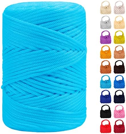 Polyester Macrame Cord 3mm x 185yards, Braided Macrame Cord Polypropylene Silk Cord, Crochet Bag Polyester Yarn for Crocheting, Bag, Wall Hangings, Rug, DIY Crafts (Light Blue)
