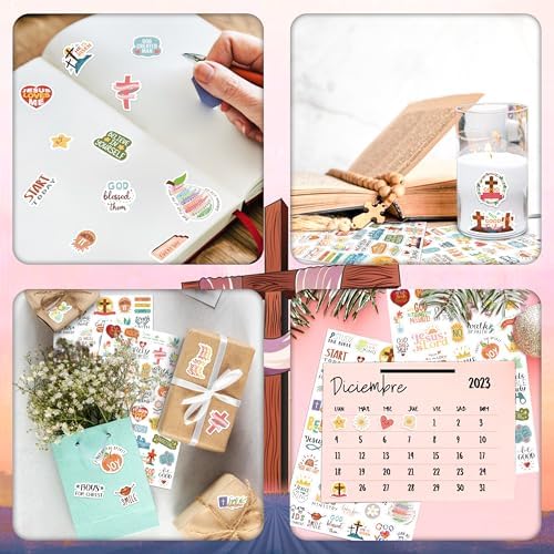 LINAYE 24 Sheets Christian Jesus Stickers for Kids Adults, Waterproof Adhesive Inspirational Jesus Faith Religious Bible Verse Stickers Bulk for Boys Girls Kids Version 2.0