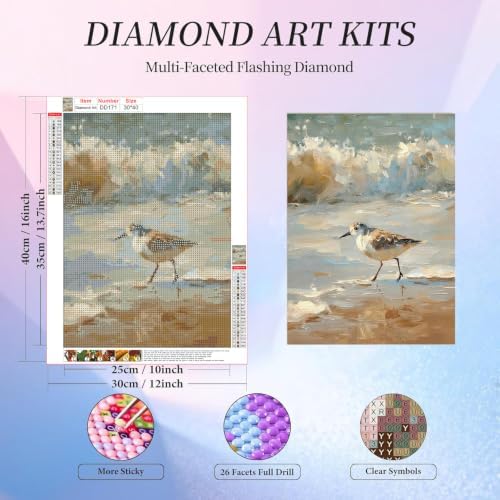 Bird Diamond Art Kits for Adults, Round Diamond Painting 12x16 Inch