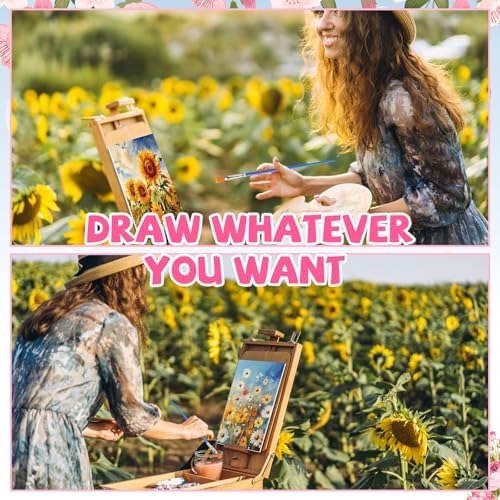 Blosssound 10 Set Pre Printed Canvas Pre Drawn Canvas Painting with Easel Kits 5" x 7" Outline Painting Panels for Beginners, DIY Craft Project, Party Favor, Home Decors(Flower)