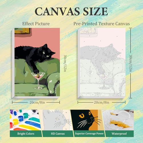 4 Pack Paint by Numbers Kit for Adults with Frame, Black Cat Painting Kit