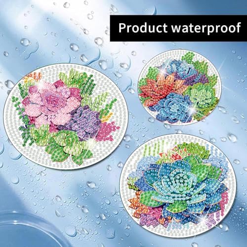 8 Pcs Green Plants Diamond Art Coasters Kit for Adults with Holder 4x4in