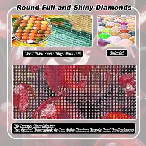 AIBOERL Diamond Art Kits for Adults,Cherry Diamond Painting Wall Decor | Round Drill Cherry Diamond Painting for Beginners DIY Rhinestone 5D Diamond dots(Gemstone Craft)Wall Art Gift 12x16IN