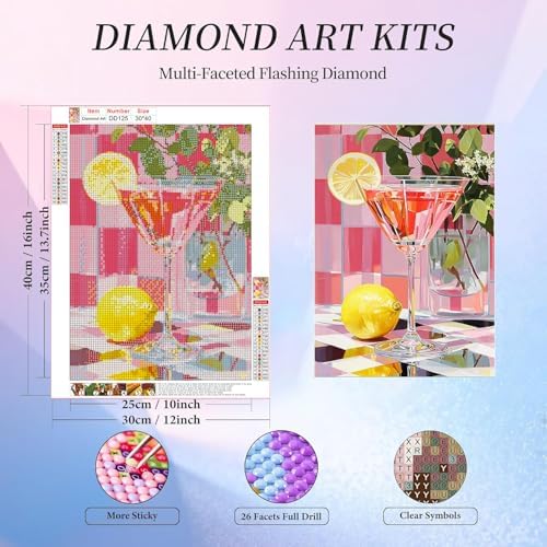 Cocktail Diamond Art Kits for Adults Round Diamond Painting 12x16 Inch