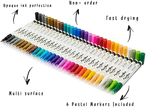 Acrylic Paint Markers Set of 30 Paint Pens –Extra Fine Tip for Fabric, Wood, Glass, Canvas, Rock, Metal & Ceramic – Non-Toxic Art Supplies for Adult Coloring & Kids Crafts