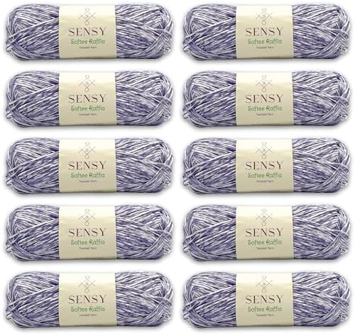 S Sensy Softee Raffia-Polyester Raffia Yarn 10 Pack Purple Batik 109 Yards