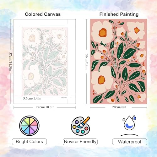 Yezavesu 6 Pack Flowers Paint by Numbers Kit for Adults Beginner 8x12 Inch | Easy Flower DIY Acrylic Painting by Numbers, Without Frame Canvas, Stress Relief Craft Kits, For Home Wall Decor Gift