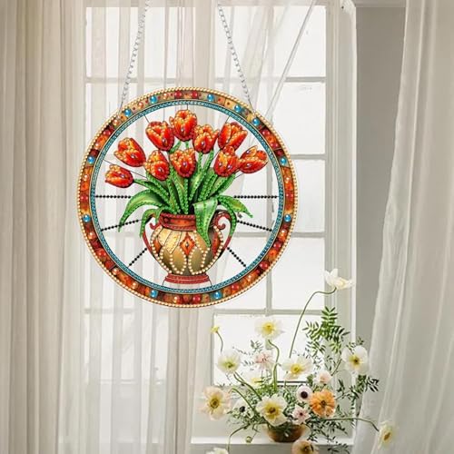 AIBOERL Diamond Art Kits for Adults, Flower Acrylic Hanging Suncatcher