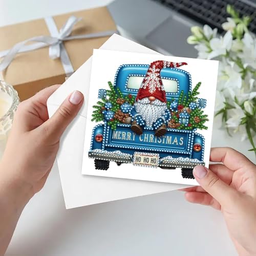 6Pcs Christmas Greeting Card DIY Diamond Art Painting Greeting Cards Blessing Folding Card Kit with White Envelopes Diamond Arts Crafts for Birthday Festival Gift-Goblin03