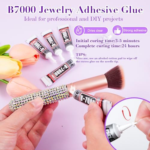 Canvalite 3348PCS Rhinestones Crystal AB Rhinestones for Nail with 5Pcs 3ml B7000 Jewelry Glue and Pick Up Tweezers and Nail Rhinestone Picker, Nail Art Tools,Stocking Stuffers Gifts for Women