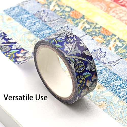 Berkin Arts 12 Rolls Art Floral Designs Washi Tape Set - 15 mm Wide Decorative Adhesive Masking Tape Cloisonnism for Scrapbook Cute Aesthetic William Morris Series