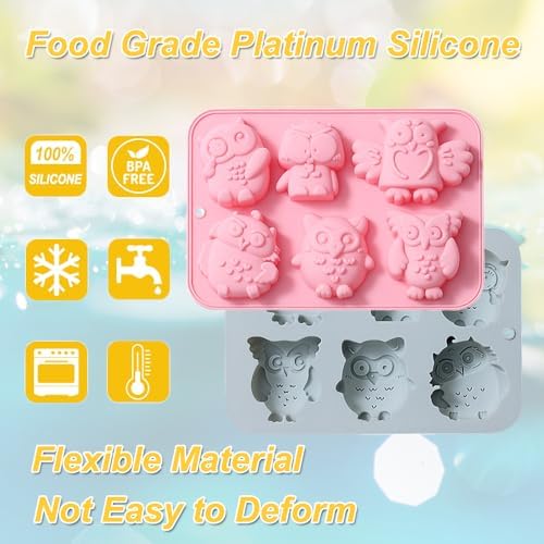 2 Pack Chocolate Molds Different Owl Shapes Silicone Molds for Cake Gummy Jello Ice Cube Crayon, Cake Decoration Soap Molds Silicone Baking Mold Making Kit, Lovely & Fun for Boys and Girls