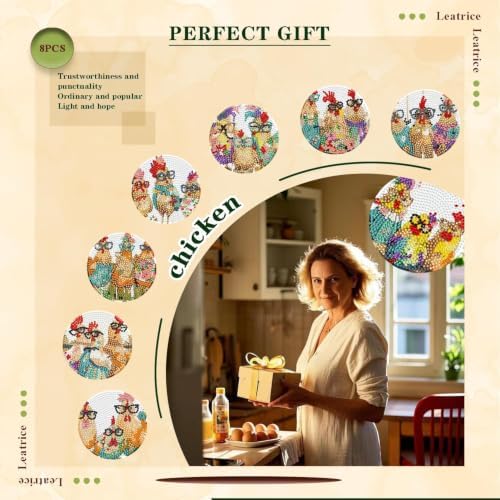 Leatrice 8 Pcs Diamond Art Coasters Small Diamond Painting Kits for Adults