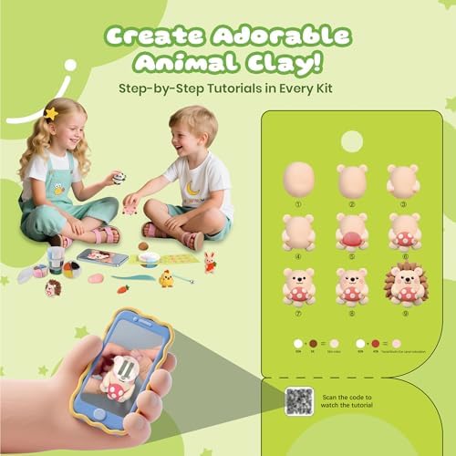 Nicella Air Dry Clay Kit, 12 Animals Modeling Clay for Kids, Model Magic Clay with Sculpting Tools and Tutorials, Safe & Non-Toxic, DIY Arts & Crafts School Projects, Home Party Favors for Boys Girls