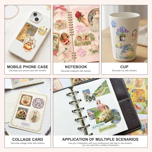 Cottagecore Vintage Floral Sticker Book 30 Sheets 500pcs Scrapbook Ephemera