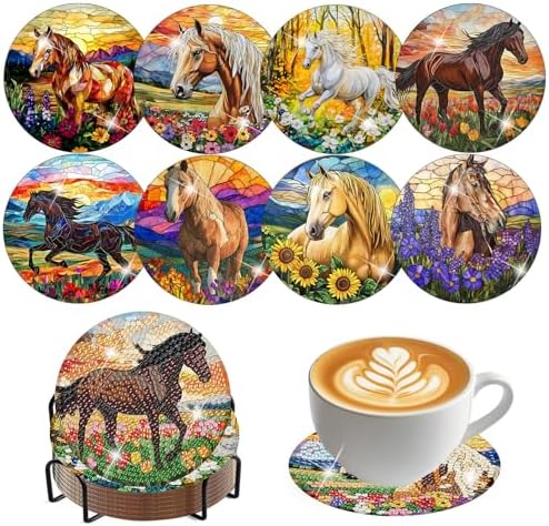 Diamond Art Coasters Kit, 8 Pieces Horse Diamond Painting Coasters Kit