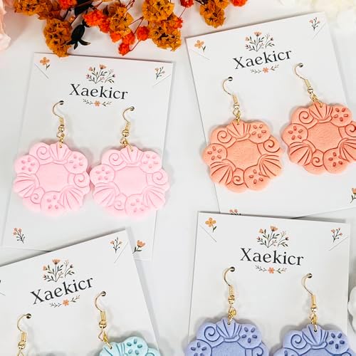 Xaekicr Floral Wreath Polymer Clay Cutters for Earrings – Clay Earring Cutters Set with Nature Pattern, Clay Tools for DIY Jewelry Making
