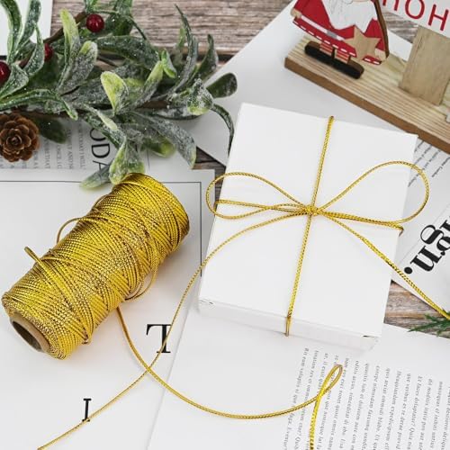Metallic Bright Gold Twine 1.5 mm Thick 328 Feet for DIY Crafts Festival Christmas Tree Decor