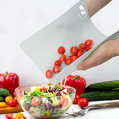 ZVP Plastic Cutting Boards for Kitchen, Flexible Cutting Mats, Gradient Gray Chopping Boards with Food Icon, Non-Slip, Non Porous, BPA Free, Dishwasher Safe