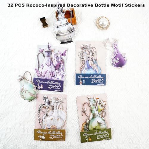 32 Pcs Vintage Bottle Stickers for Scrapbooking and Journaling