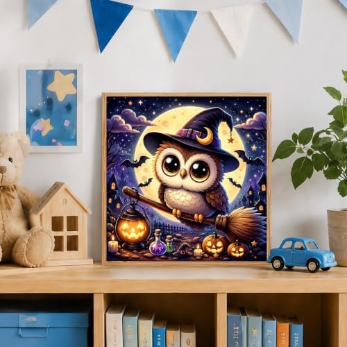AUKELHJ Paint by Numbers Kit for Kids with Frame, Halloween Owl, 8X8 inch