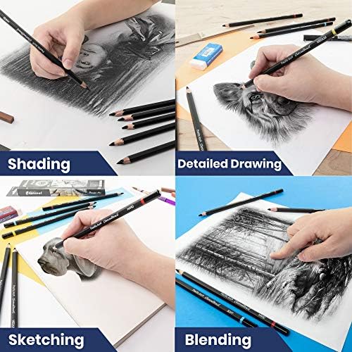 Pacific Arc Premium Charcoal Drawing Pencils for Artists - 6 pieces Soft Medium and Hard - Charcoal Pencils for Drawing, Sketching and Shading - Great Non Toxic Art Supplies Set