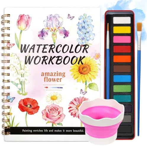 Watercolor Workbook for Adult Beginner, Flower Water Coloring Book