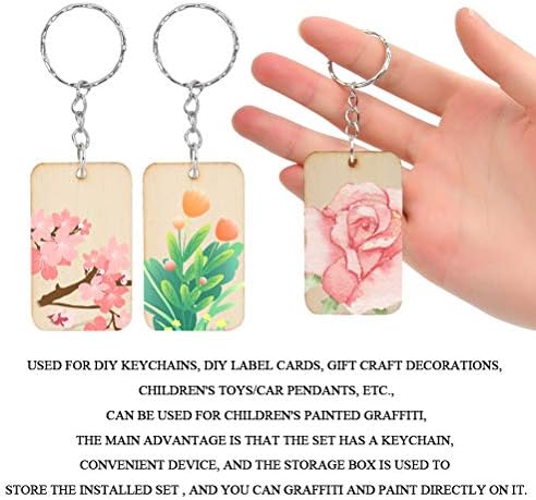 BUYGOO 80pcs Unfinished Wooden Keychain Set with 80 Key Rings and Hemp Rope for DIY Craft