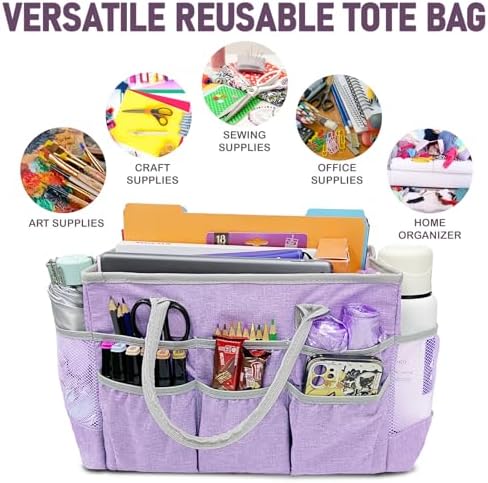 Cupohus Water-Resistant Art Organizer Tote Bag - Craft Storage Bag with Multiple Pockets and Handles for Artists, Kids, Students, and More – Lilac