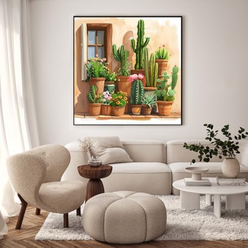 Paint by Numbers Kit for Adults, Desert Cactus Painting, 16 x 16 Inch | DIY Adult Paint by Number Kit on Canvas for Beginners, without Frame, Southwest Boho Wall Decor, Stress Relief Craft Gift