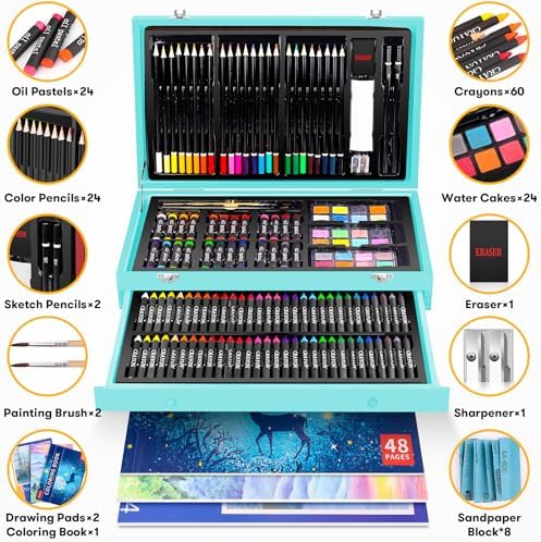 iBayam 150-Pack Deluxe Art Supplies with 1 Coloring Book, 2 Sketch Pads