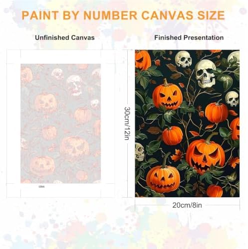 SENQAO Pumpkin Paint by Numbers Kit for Adults Beginner, Halloween Adult Paint by Number Kits on Canvas, DIY Acrylic Oil Easy Painting by Numbers for Home Wall Decor 8X12 inch (Skull Pumpkin)