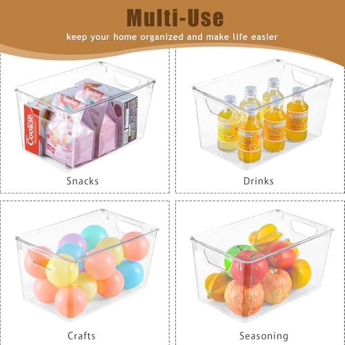 Freebat 6 Pack Clear Storage Bins with Lids, 7 Quart Pantry Organizer Bins