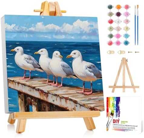 Reivworl Framed Seagull Paint by Numbers Kit for Adults Beginner 10×10 inch