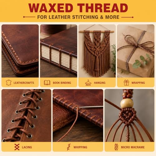 Mandala Crafts 210D 1mm Tangerine Flat Waxed Thread for Leather Sewing