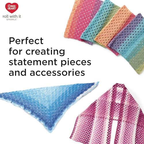 Red Heart Roll with It Sparkle Yarn for Crocheting, Krystal, 3-Pack